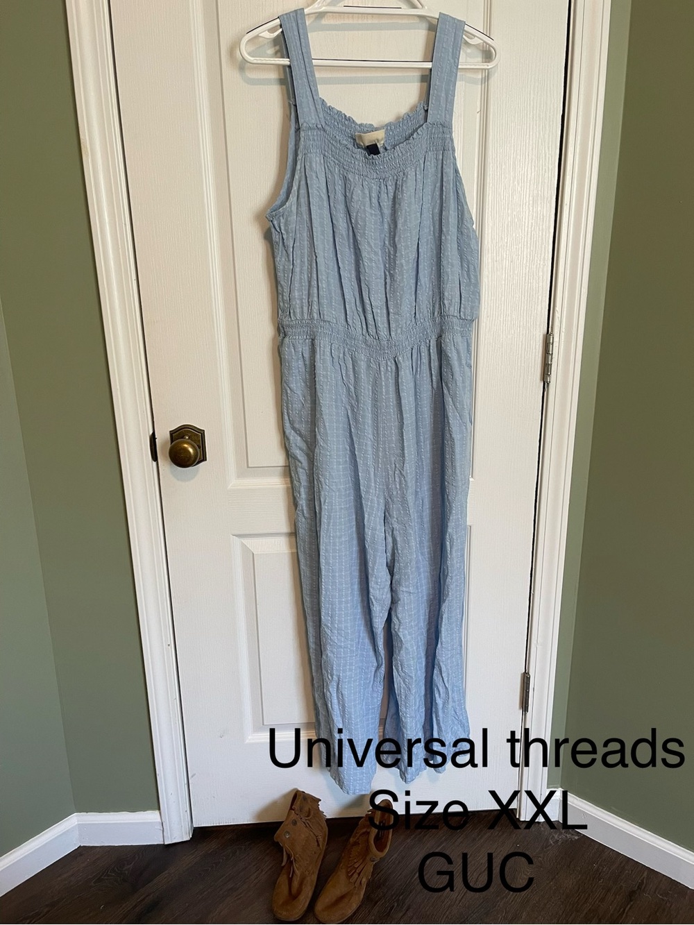 Universal Thread Light Blue Smocked Neck Jumpsuit
